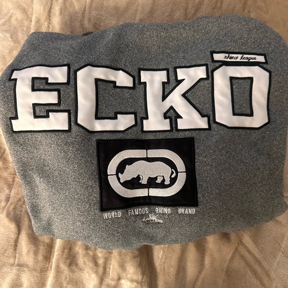 Ecko Unlimited Men’s Hoodie Gray Vintage Y2K street wear Charcoal Sweatshirt - Picture 3 of 7